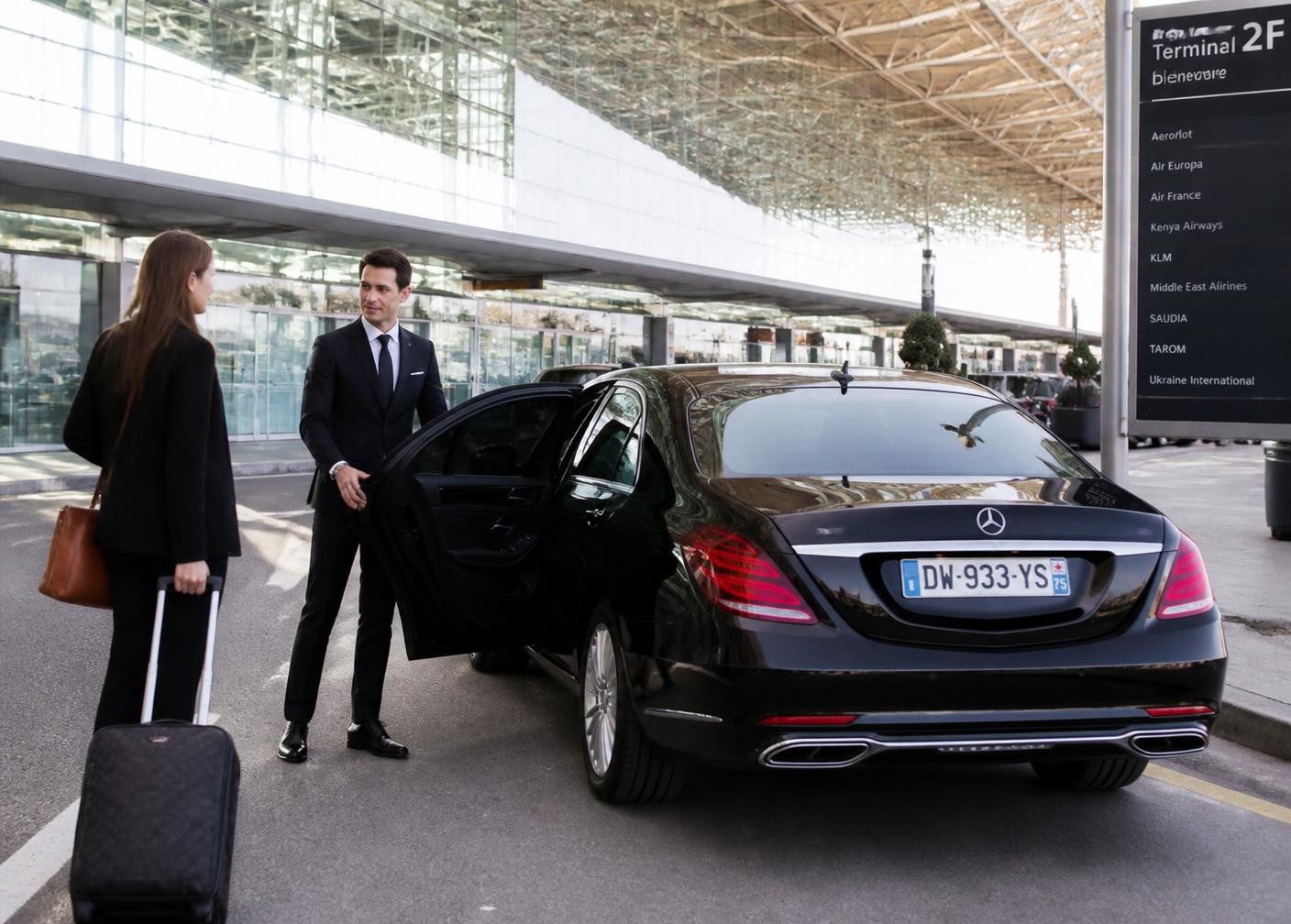 Professional driver assisting a traveller with luggage at the airport