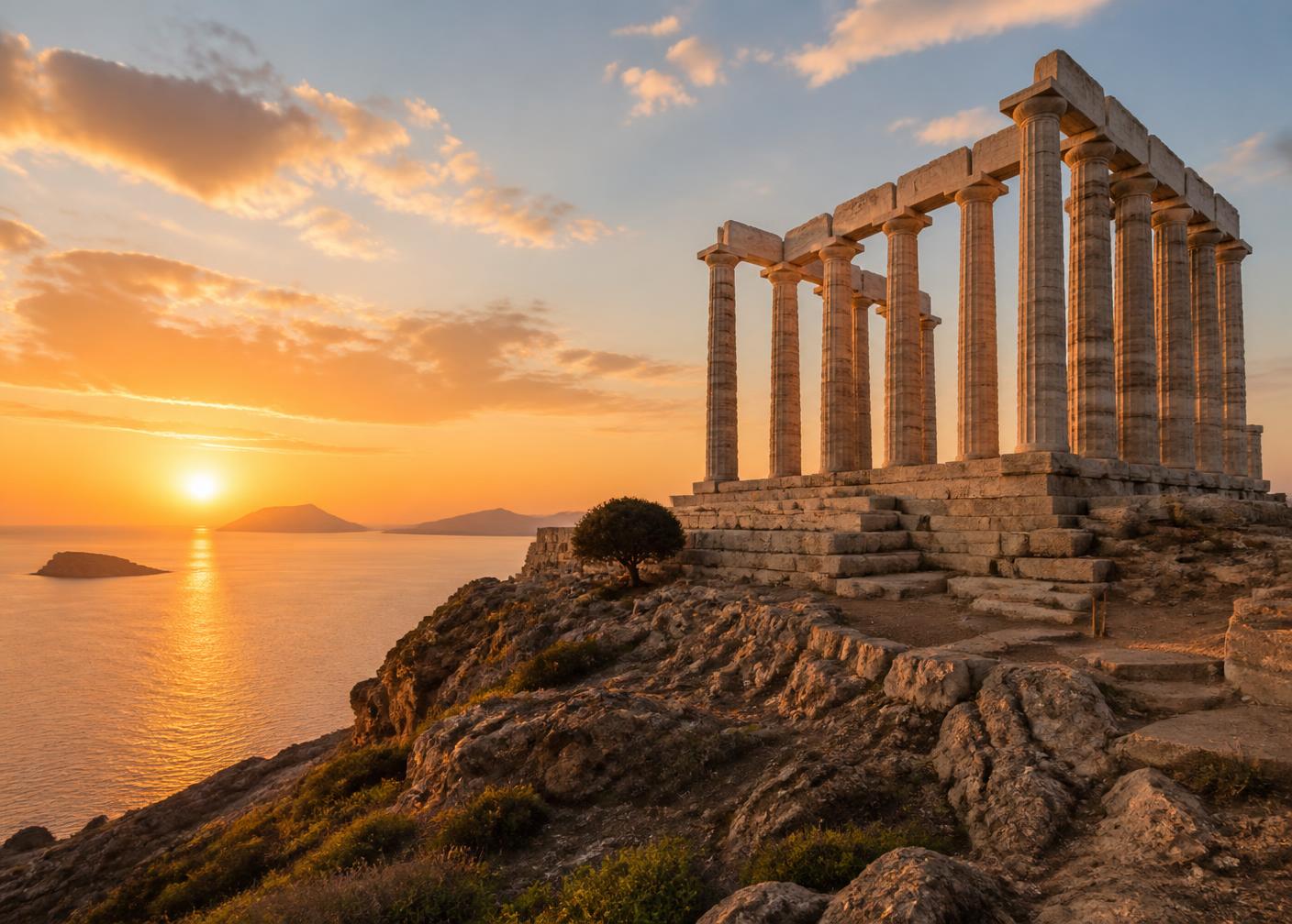 Temple of Poseidon at Cape Sounion at sunset